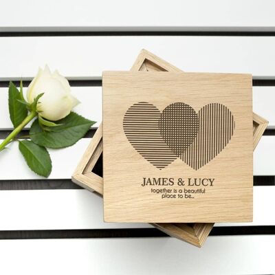 Personalised Heart Venn Diagram Oak  Photo Cube (PER2583-FIL) (TreatRepublic1826)