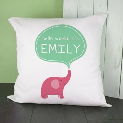 Personalised Hello Baby Elephant Cushion Cover (PER2795-001) (TreatRepublic1827)