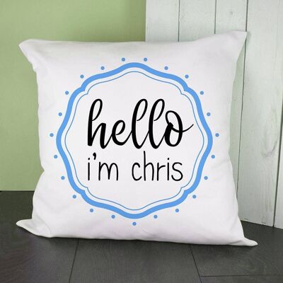Personalised Hello Baby In Blue Frame Cushion Cover (PER2775-001) (TreatRepublic1831)