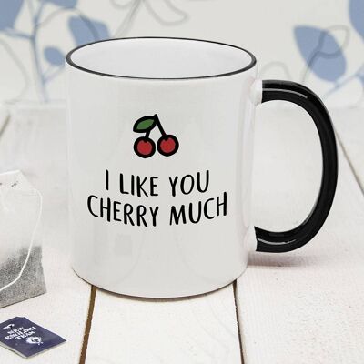 Personalised I Like You Cherry Much Black Rimmed Mug (PER2602-001) (TreatRepublic1856)