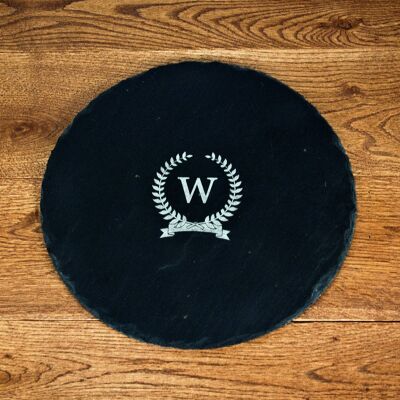 Personalised Initial in Wreath Round Slate Cheese Board (PER590-001) (TreatRepublic1885)