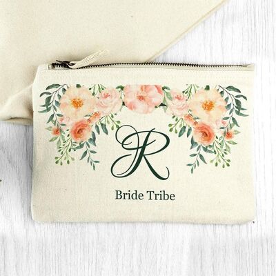 Personalised Initial Peach Floral Makeup Bag (PER3638-001) (TreatRepublic1886)