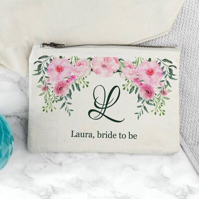 Personalised Initial Pink Floral Makeup Bag (PER3637-001) (TreatRepublic1887)