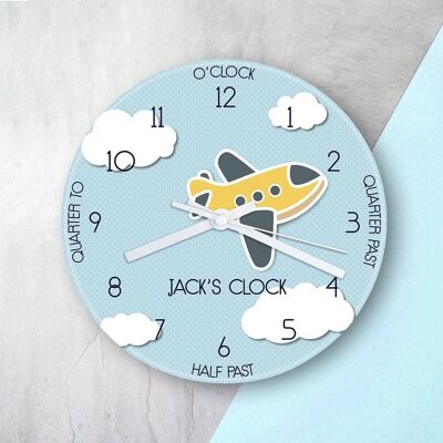 Personalised Kids Aeroplane Glass Clock (PER3941-001) (TreatRepublic1931)