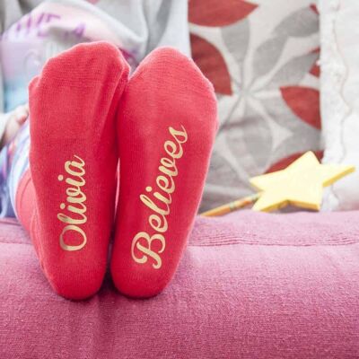 Personalised Kids Crimson & Gold Christmas Day Socks (PER2516-LRG) (TreatRepublic1936)