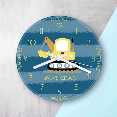 Personalised Kids Digger Glass Clock (PER3937-001) (TreatRepublic1938)