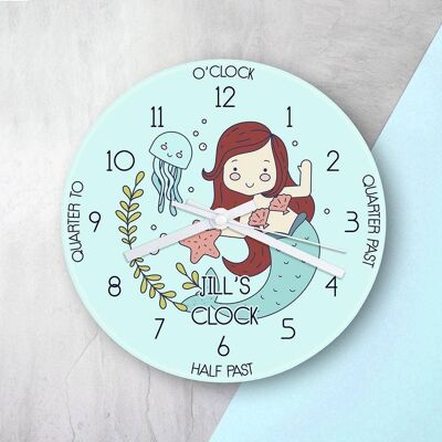 Personalised Kids Mermaid Glass Clock (PER3940-001) (TreatRepublic1965)