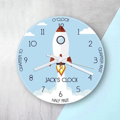 Personalised Kids Rocket Glass Clock (PER3943-001) (TreatRepublic1972)