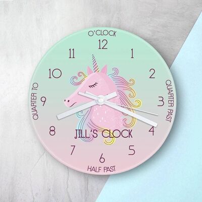 Personalised Kids Unicorn Glass Clock (PER3945-001) (TreatRepublic1987)