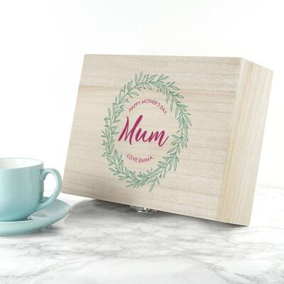 Personalised Leaf Wreath Mother's Day Tea Box (PER3100-001) (TreatRepublic2009)