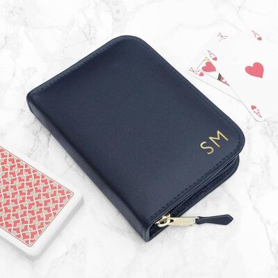 Personalised Leather Double Playing Cards Case (PER3988-BLK) (TreatRepublic2010)