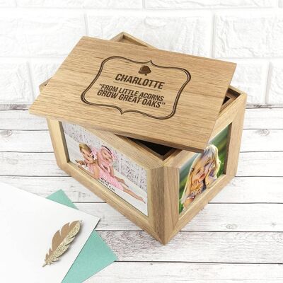Personalised Little Acorn Midi Oak Photo Cube Keepsake Box (PER3053-001) (TreatRepublic2036)