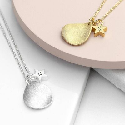 Personalised Matt Star and Drop Necklace (PER3997-GLD) (TreatRepublic2132)