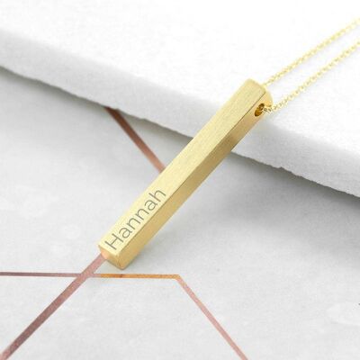 Personalised Matt Vertical Bar Necklace (PER3746-GLD) (TreatRepublic2135)