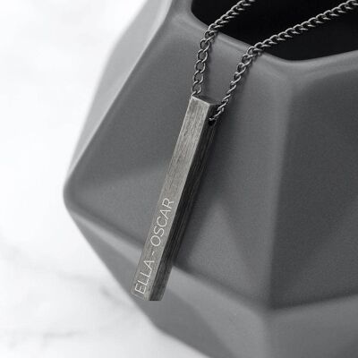 Personalised Men's Brushed Gunmetal Solid Bar Necklace (PER4019-001) (TreatRepublic2157)