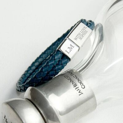 Personalised Men's Dual Leather Woven Bracelet in Teal (PER2254-001) (TreatRepublic2161)