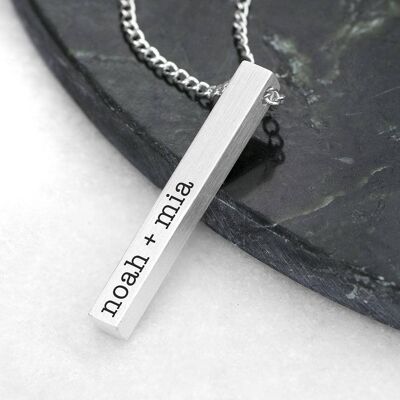 Personalised Men's Silver Solid Bar Necklace (PER4020-001) (TreatRepublic2165)