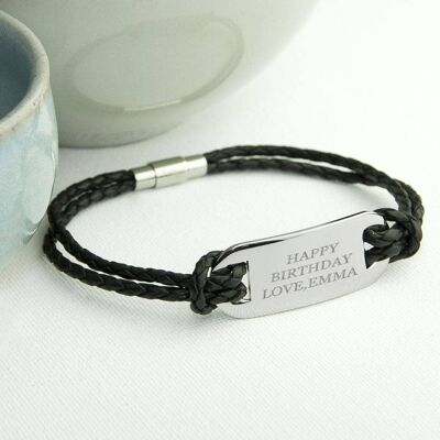 Personalised Men's Statement Leather Bracelet in Black (PER2245-001) (TreatRepublic2167)
