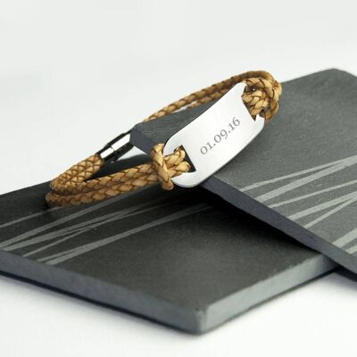 Personalised Men's Statement Leather Bracelet in Standstone (PER2247-001) (TreatRepublic2170)