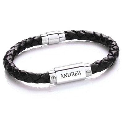 Personalised Mens Leather Bracelet (PER120-BLK) (TreatRepublic2175)