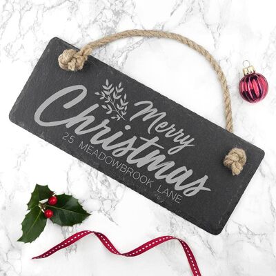 Personalised Merry Christmas Slate Hanging Sign (PER3023-001) (TreatRepublic2177)