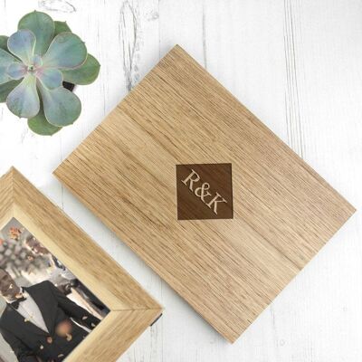 Personalised Midi Oak Photo Cube Keepsake Box With Initials (PER3045-CIR) (TreatRepublic2189)