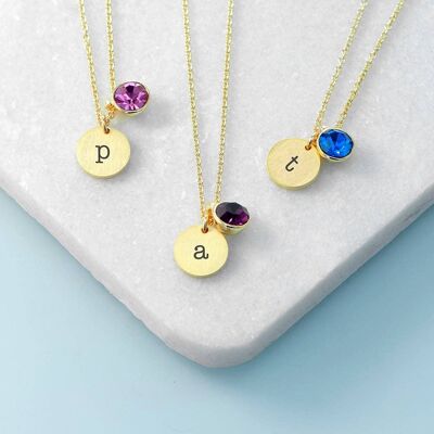 Personalised Monogram Gold Birthstone Crystal Disc Necklace (PER4314-JAN) (TreatRepublic2207)