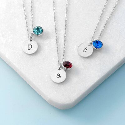 Personalised Monogram Silver Birthstone Crystal and Disc (PER4315-FEB) (TreatRepublic2221)