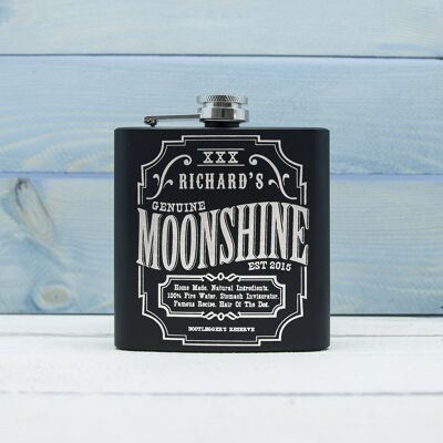 Personalised Moonshine Vintage Matte Black Hip Flask (PER953-001) (TreatRepublic2237)