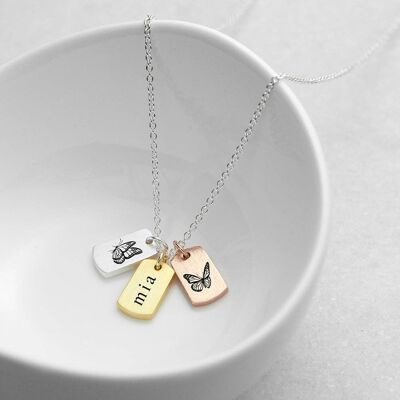 Personalised Name and Butterfly Mini Tag Necklace (PER4310-001) (TreatRepublic2273)
