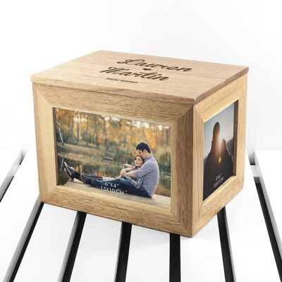 Personalised Name and Heart Midi Oak Photo Cube Keepsake Box (PER3043-001) (TreatRepublic2274)