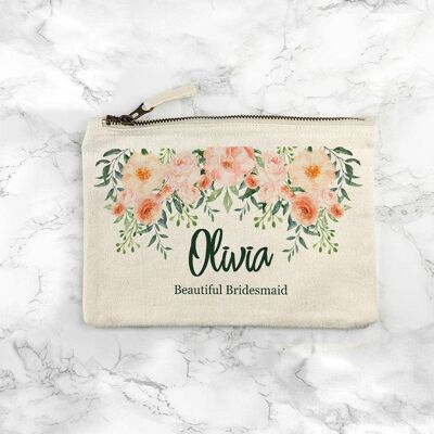 Personalised Peach Floral Makeup Bag (PER3635-001) (TreatRepublic2339)