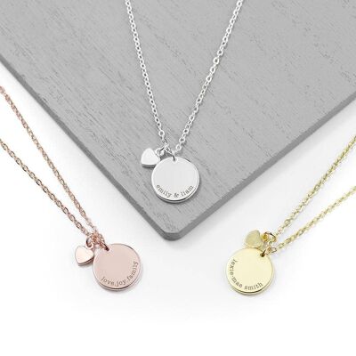 Personalised Polished Heart and Disc Necklace (PER4119-GLD) (TreatRepublic2391)