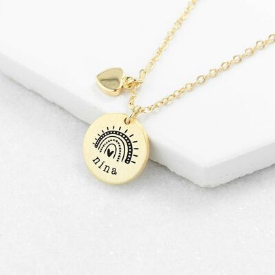 Personalised Rainbow Matte Heart & Disc Necklace (PER4307-SIL) (TreatRepublic2413)