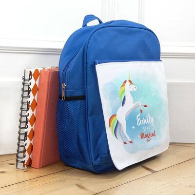 Personalised Rainbow Unicorn Backpack (PER3231-BLU) (TreatRepublic2416)