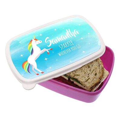 Personalised Rainbow Unicorn Lunch Box (PER3227-PNK) (TreatRepublic2423)