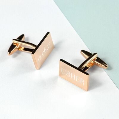 Personalised Rectangle Rose Gold Plated Cufflinks (PER3030-001) (TreatRepublic2431)