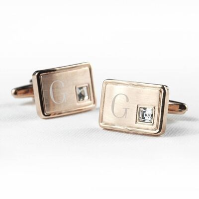 Personalised Rose Gold Plated Cufflinks With Crystal (PER2880-001) (TreatRepublic2474)