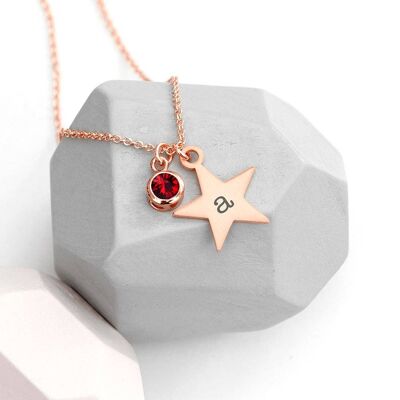 Personalised Rose Gold Star with Birthstone Crystal Necklace (PER4422) (TreatRepublic2475)