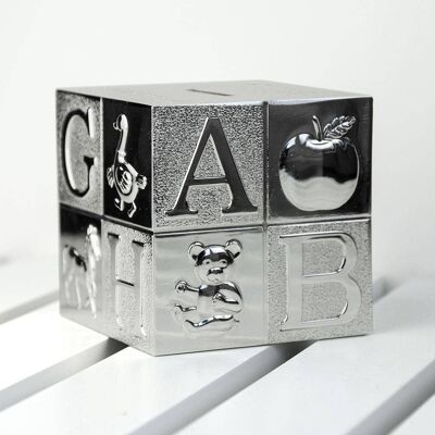 Personalised Silver Plated Alphabet Square Money Box (PER2674-SCR) (TreatRepublic2527)