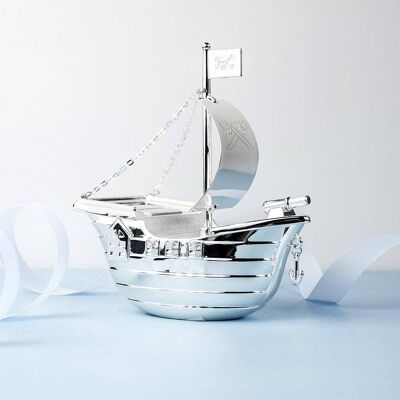 Personalised Silver Plated Pirate Ship Money Box (PER2680-NSE) (TreatRepublic2540)
