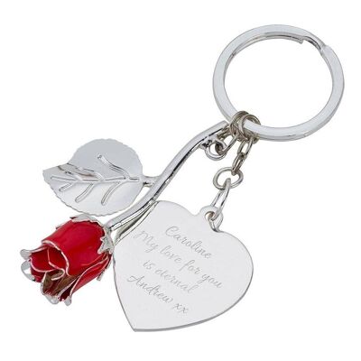 Personalised Silver Plated Rose Keyring (PER3820-RED) (TreatRepublic2547)