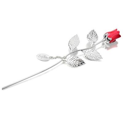 Personalised Silver Plated Small Rose (PER3821-RED) (TreatRepublic2548)