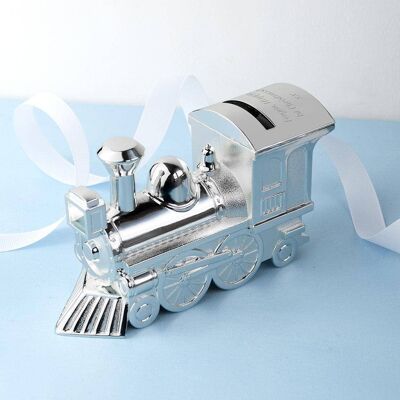 Personalised Silver Plated Train Money Box (PER2675-SCR) (TreatRepublic2551)