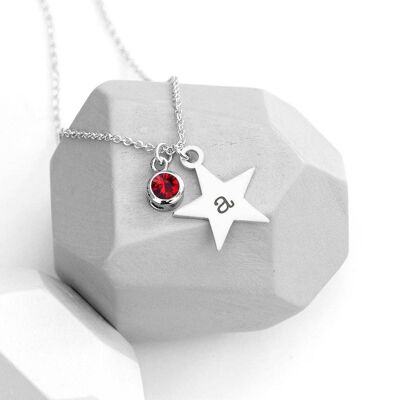 Personalised Silver Star with Birthstone Crystal Necklace (PER4434) (TreatRepublic2553)