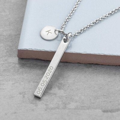 Personalised Sleek Bar and Disc Necklace (PER3755-SIL) (TreatRepublic2582)
