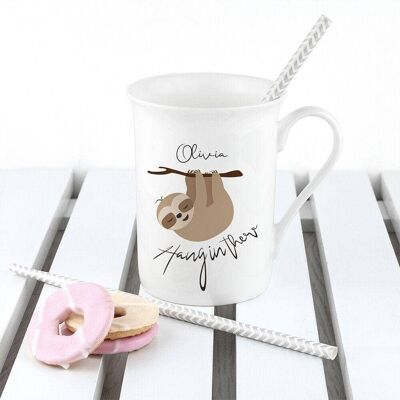 Personalised Sloth Hang In There Bone China Mug (PER3762-001) (TreatRepublic2595)