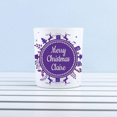 Personalised Snowflake Wreath Glass Tealight Holder (PER2969-BLU) (TreatRepublic2604)