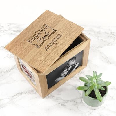 Personalised Thank You Midi Oak Photo Cube Keepsake Box (PER3058-001) (TreatRepublic2732)