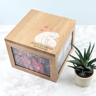 Personalised The Best Mama Bear Large Oak Photocube Box (PER3343-001) (TreatRepublic2738)
